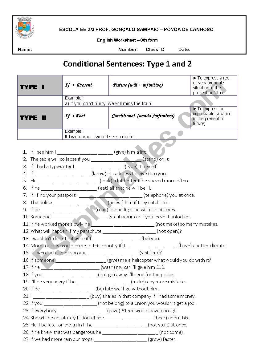 If Clauses - Type I and II worksheet