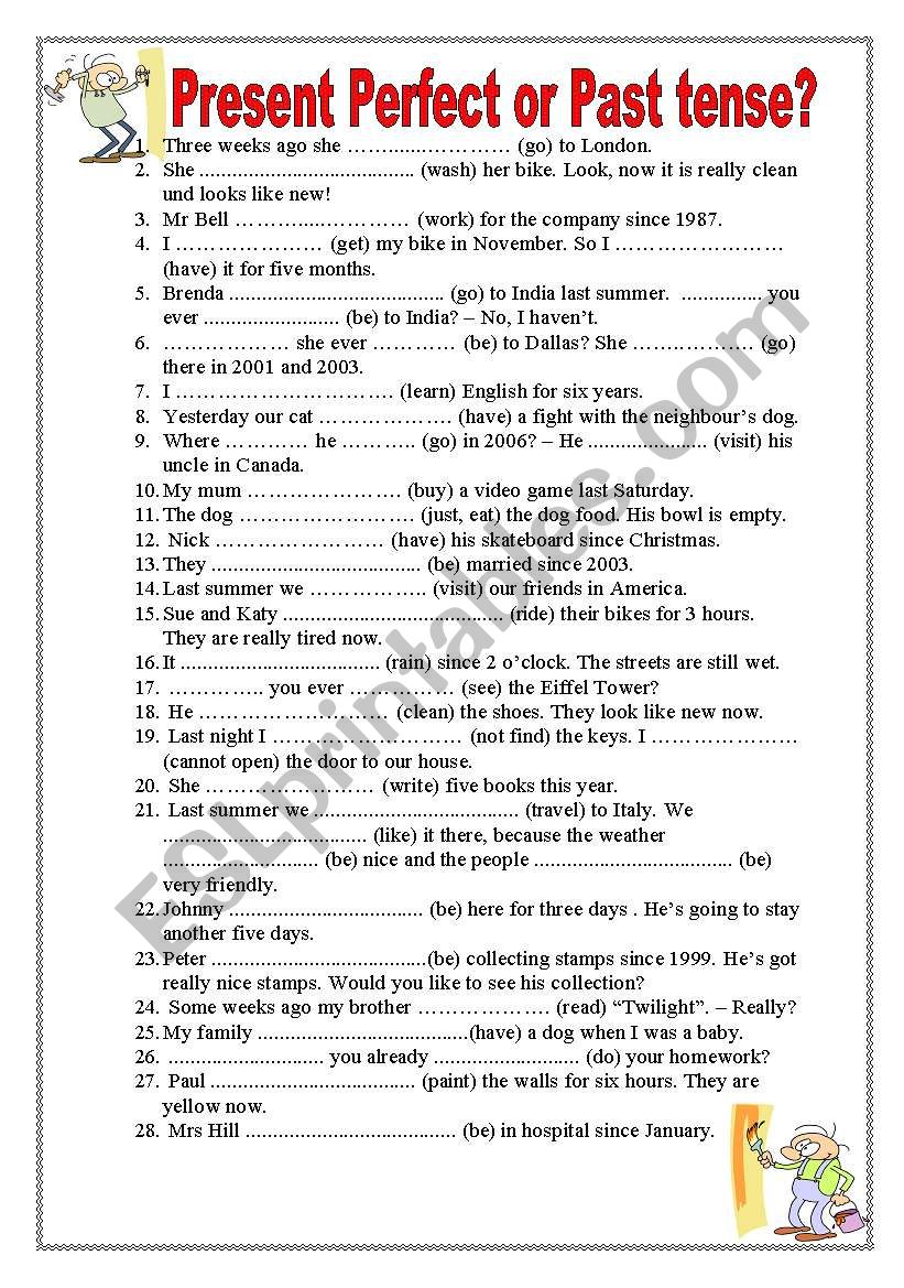 Present Perfect Tense And Past Perfect Tense Worksheets