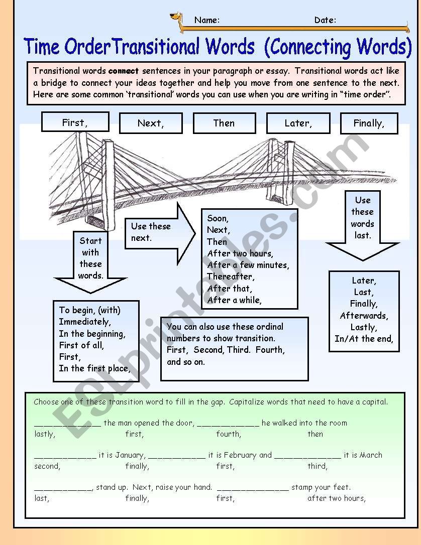 Time Order Transitional Words (Connecting Words)