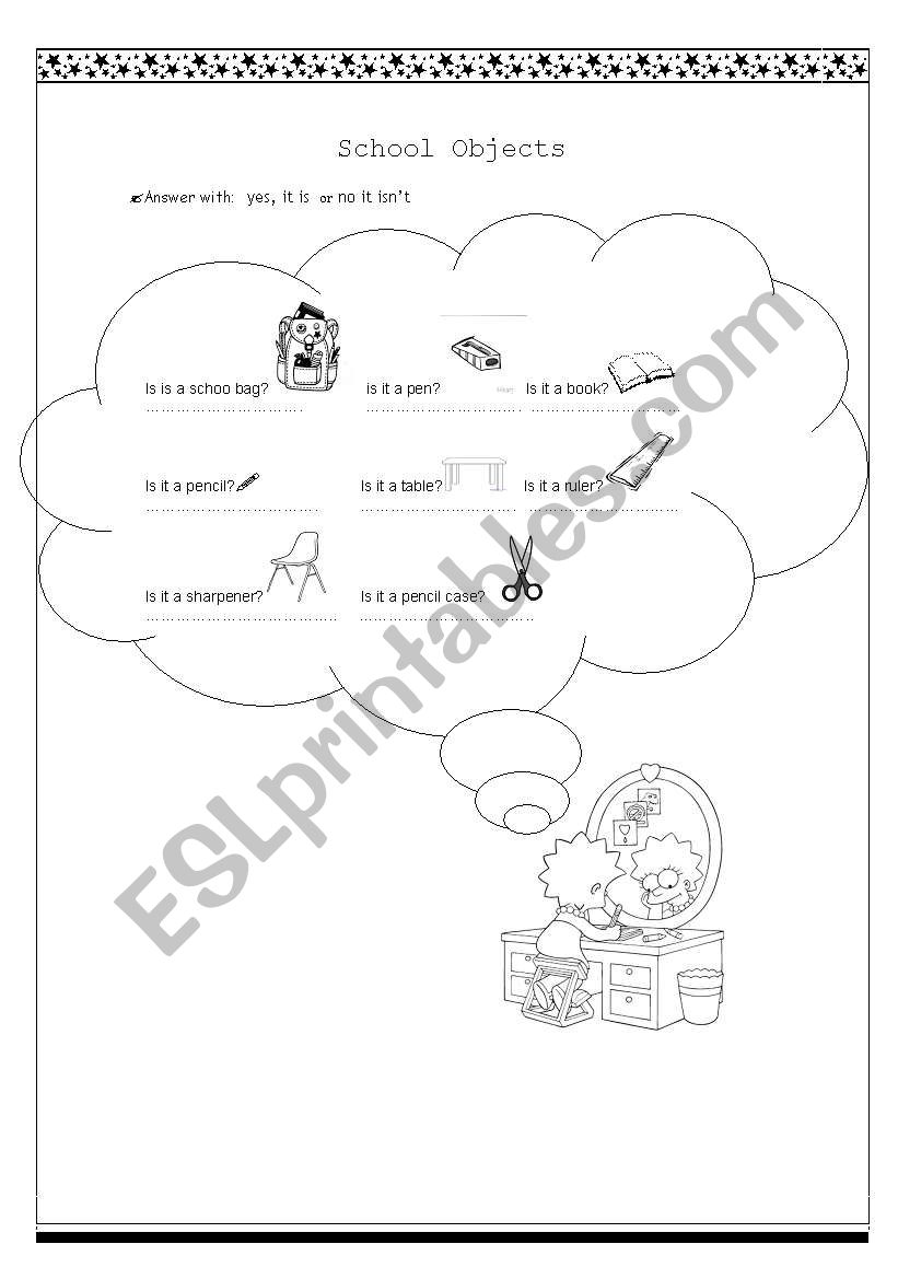 School Objects worksheet