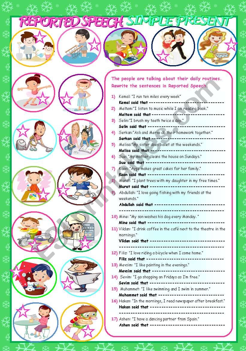 reported speech in present tense worksheet