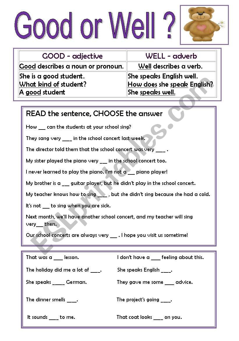 GOOD OR WELL? worksheet