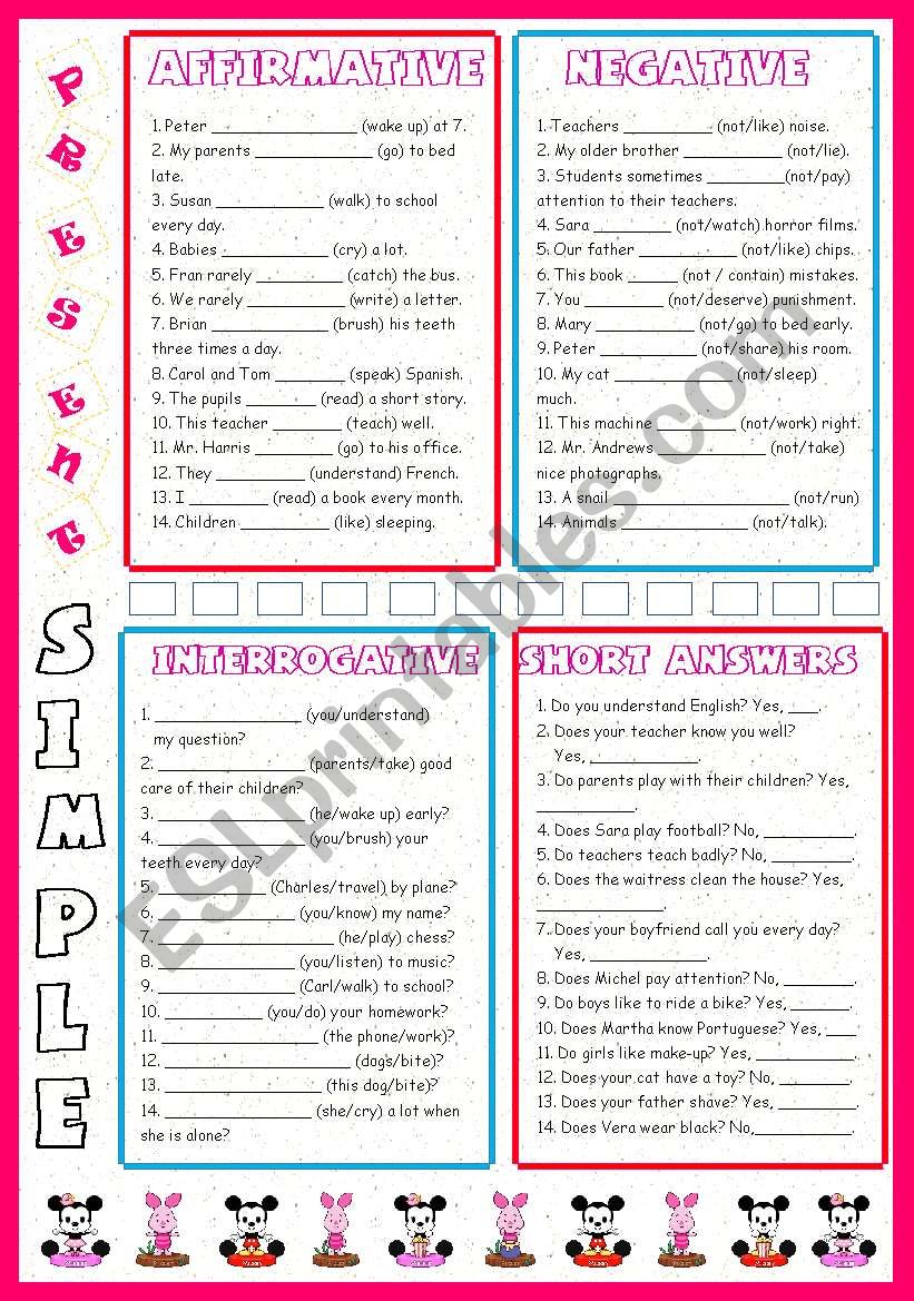 Present Simple (all forms) worksheet