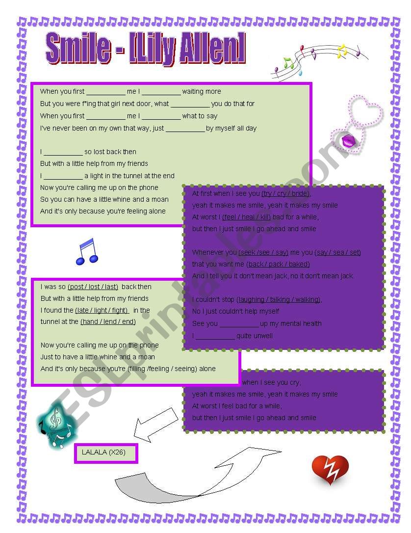Smile by Lily Allen  worksheet