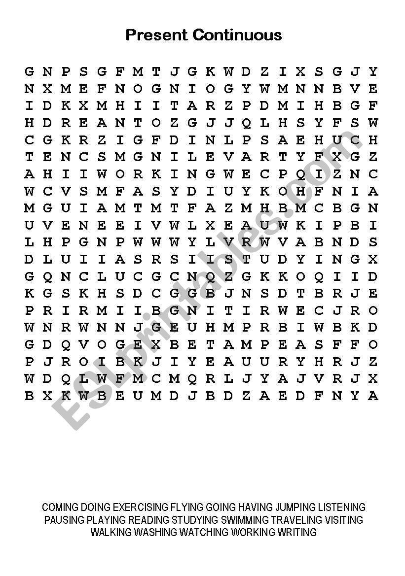 Wordsearch - verb+ing worksheet