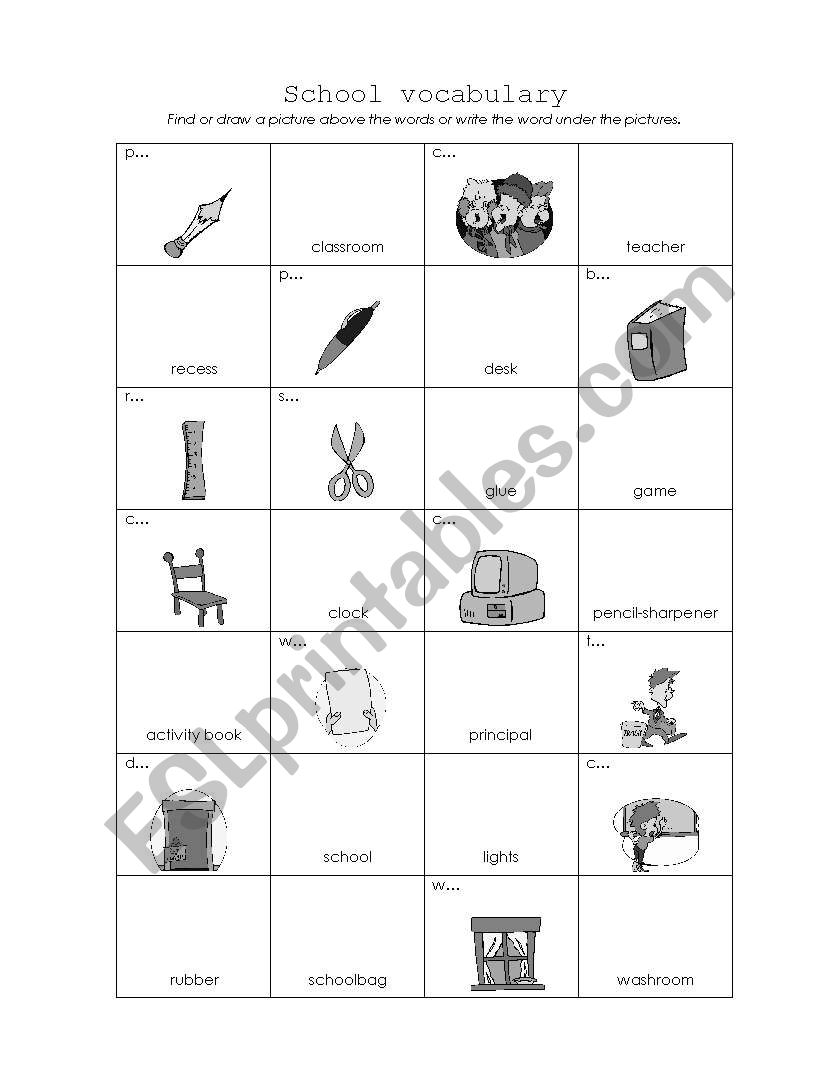 School vocabulary worksheet