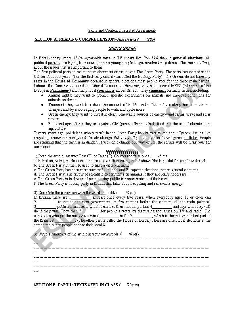 english complete test worksheet