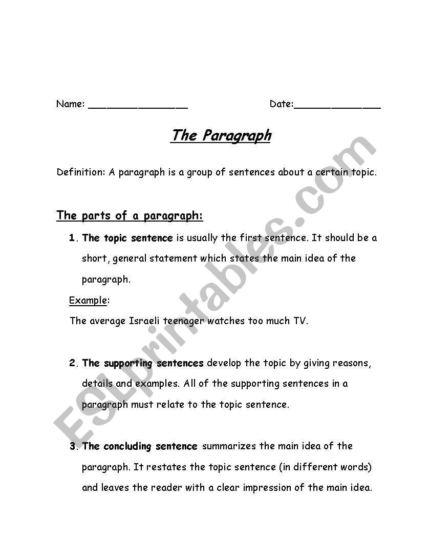 the paragraph worksheet