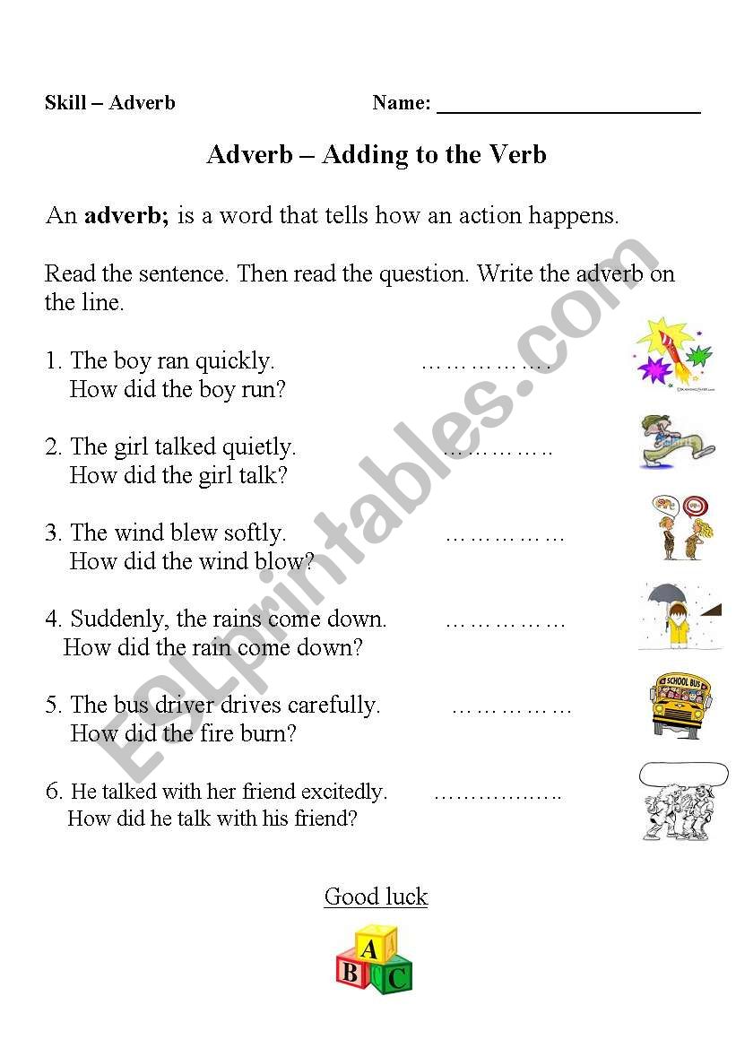 a dverb  worksheet