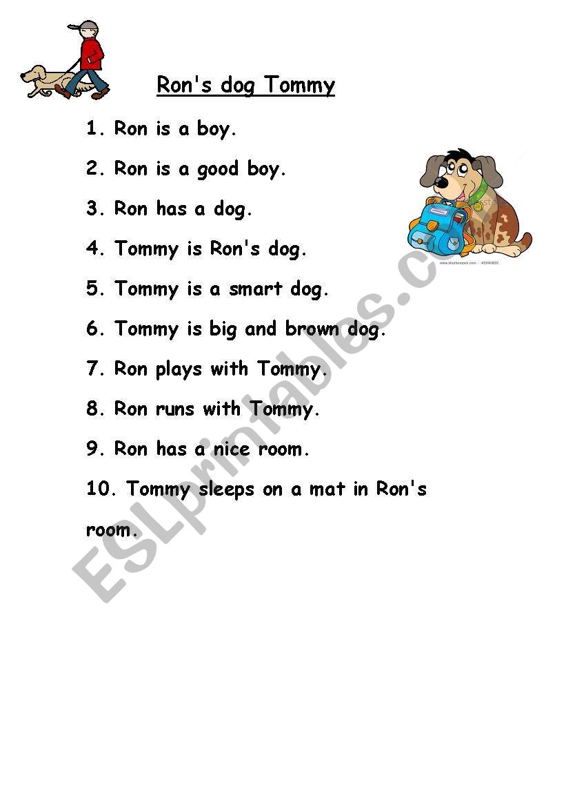Rons dog Tommy worksheet