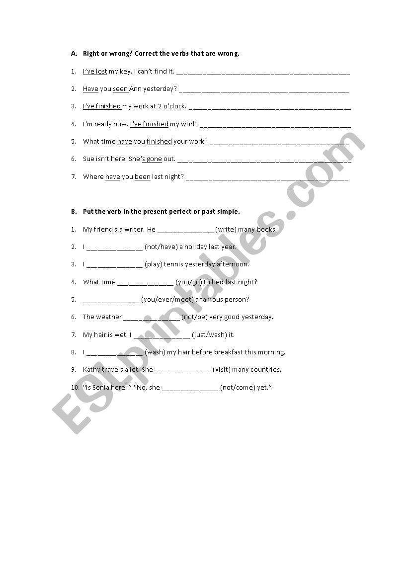 Present Perfect worksheet
