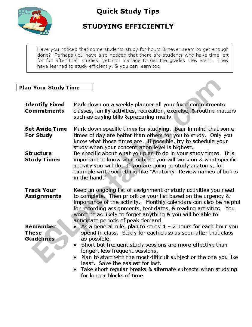 quick study tips worksheet