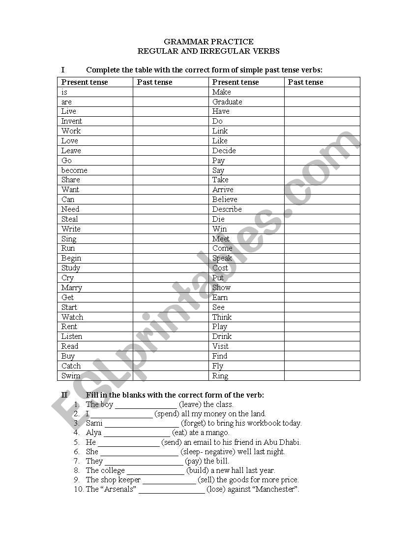 grammar worksheet