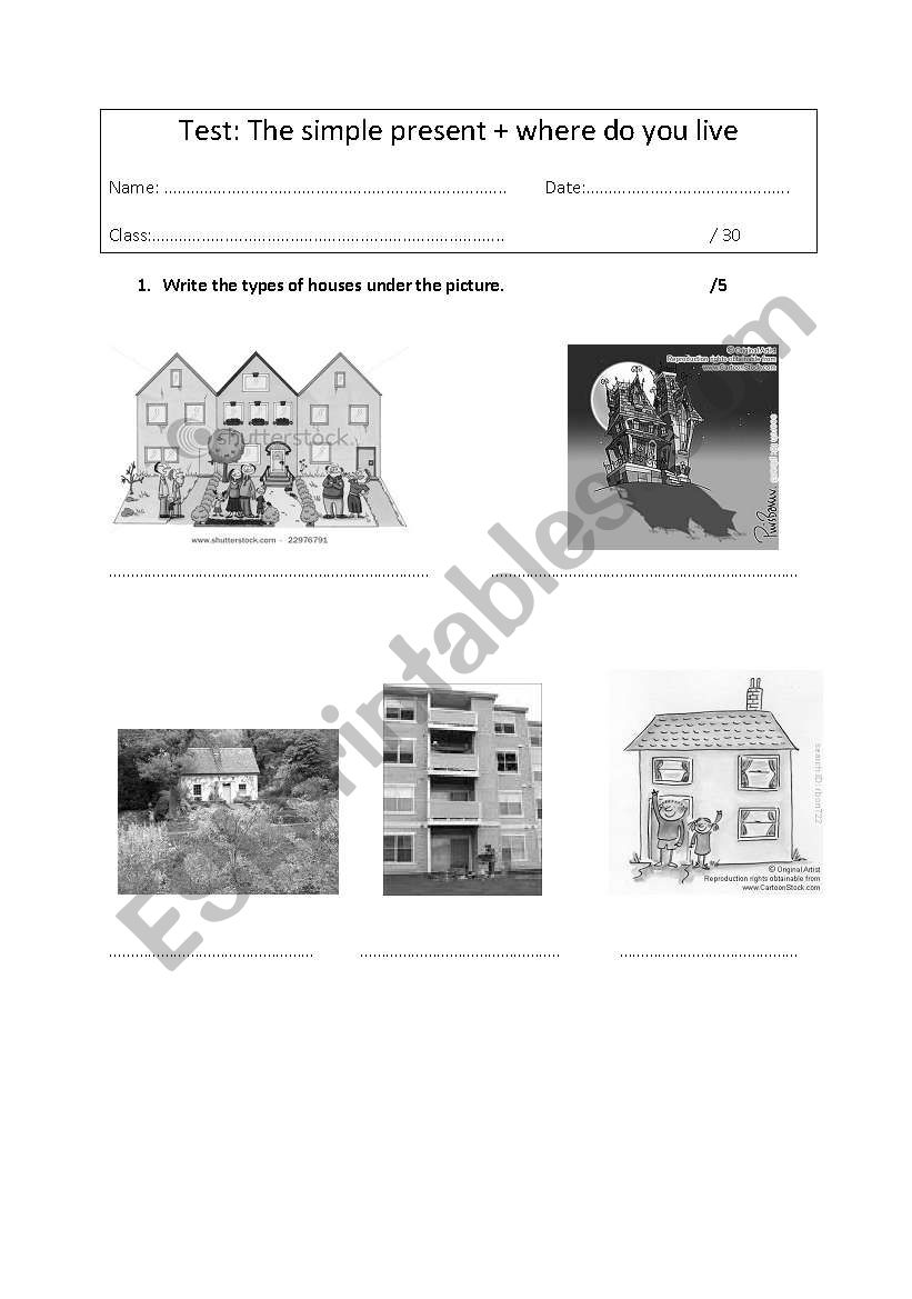 test: the simple present and types of houses