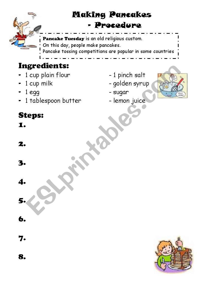 making Pancakes Procedure worksheet