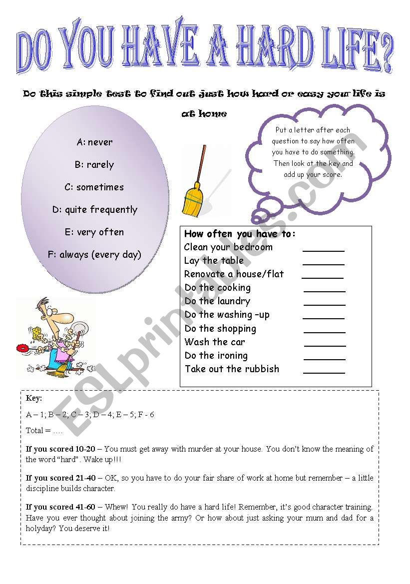 Do you have a hard life??? worksheet