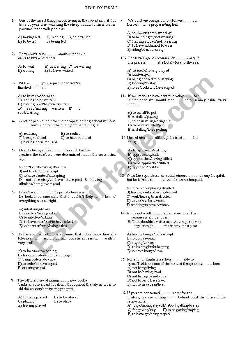 gerund- infinitive worksheet