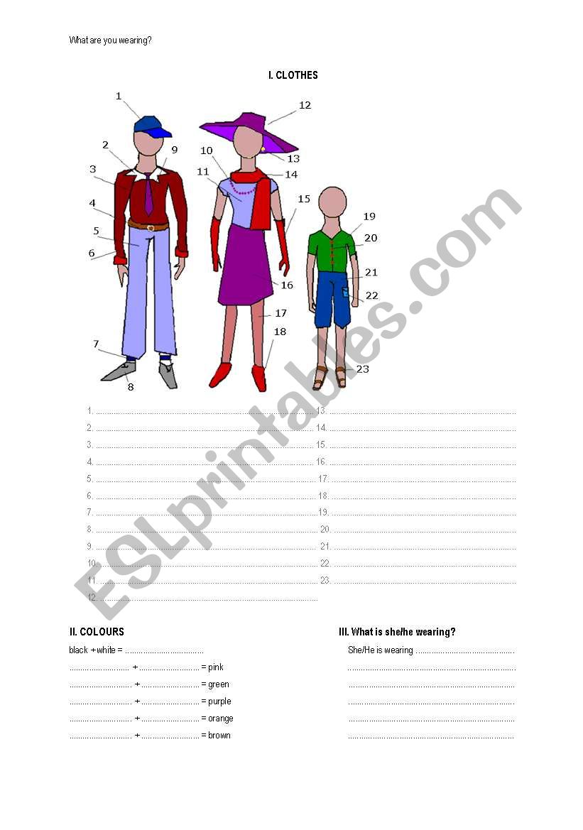 Clothes and colours worksheet