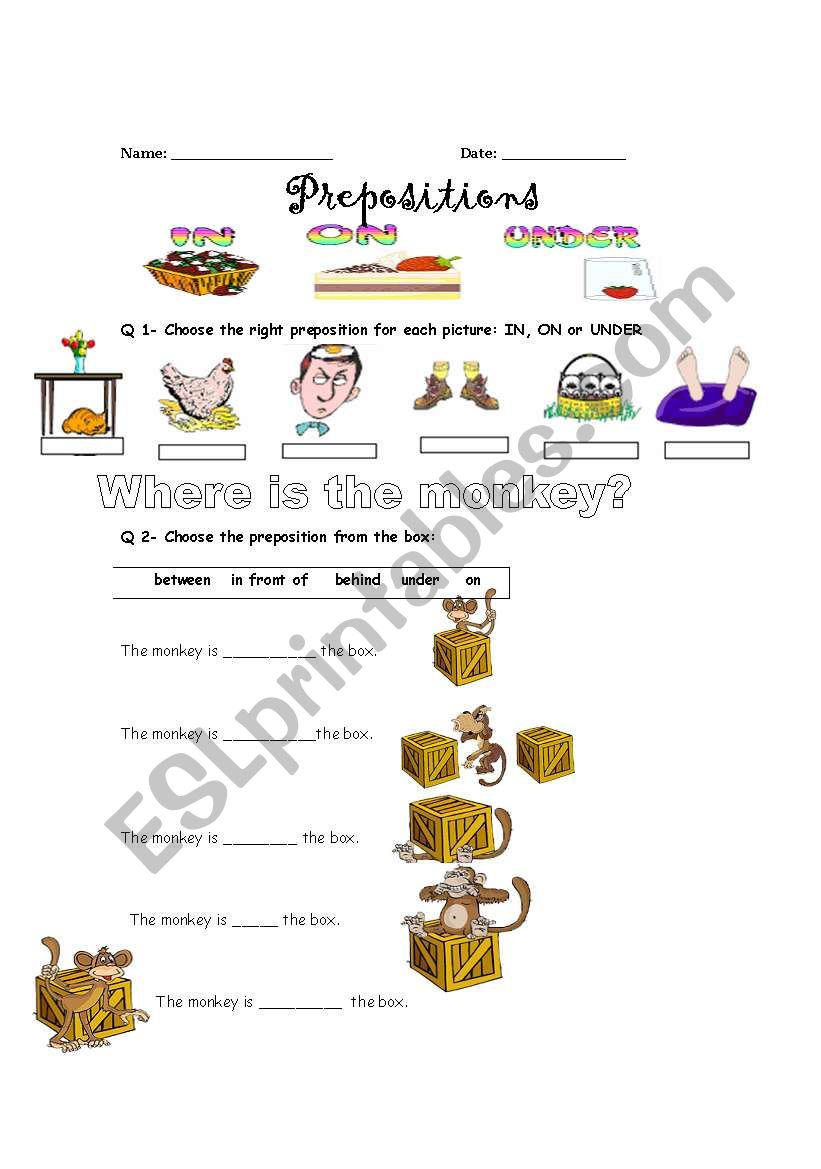 prepositions worksheet