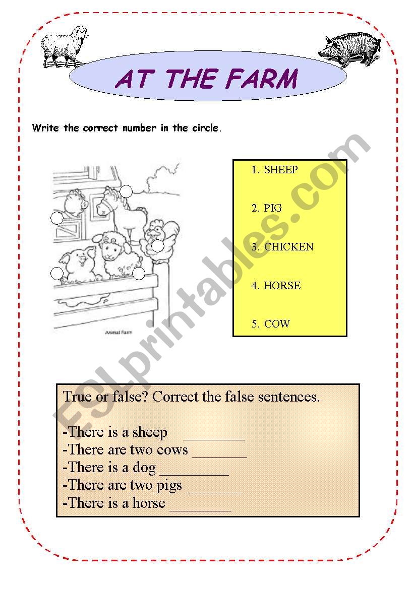 At the farm worksheet