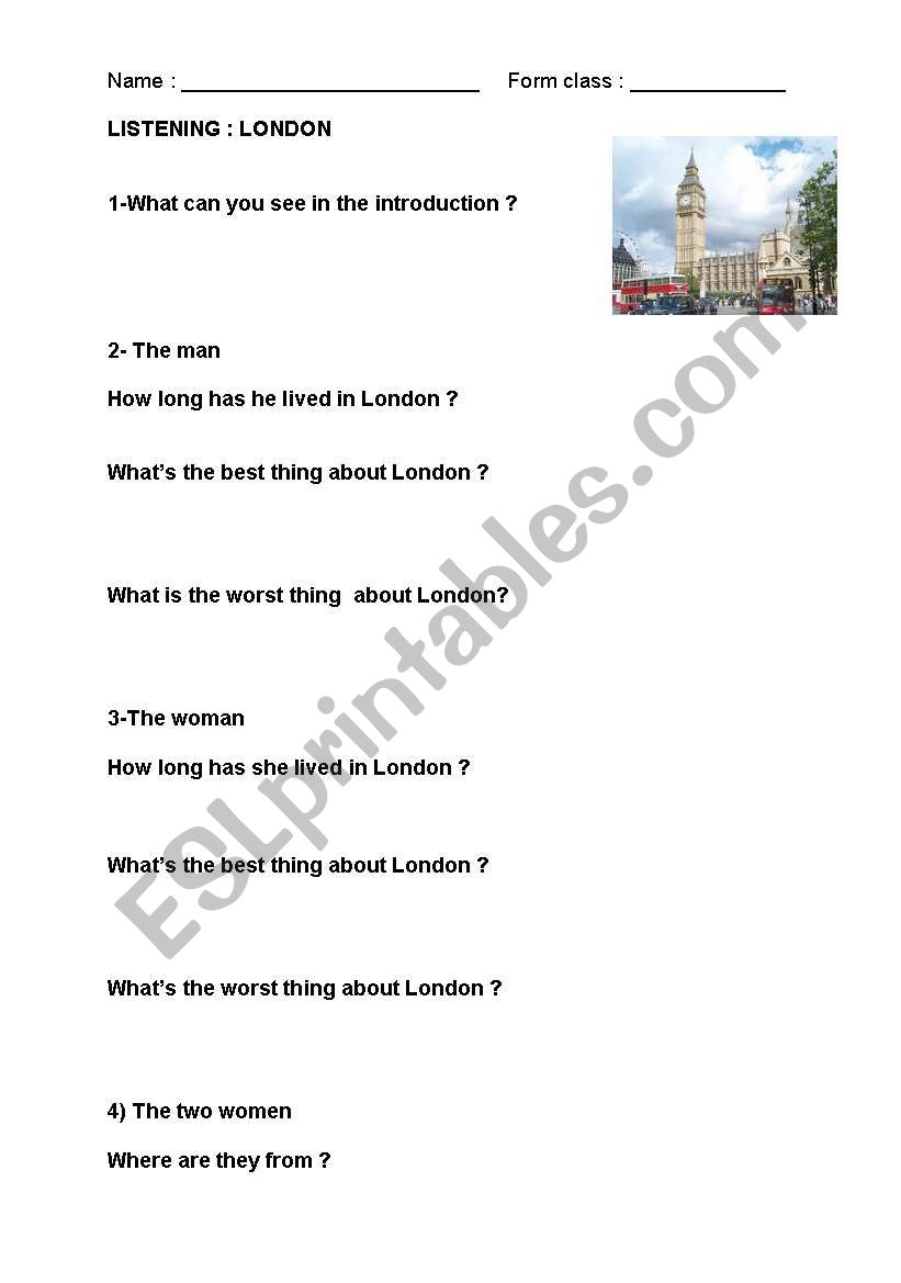 LISTENING COMPREHENSION : LONDON VIDEO (youtube)