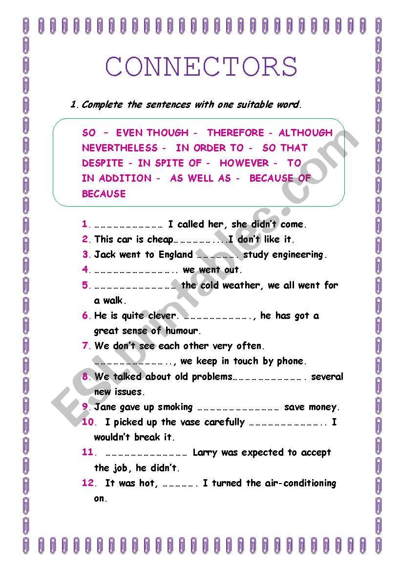 CONNECTORS worksheet