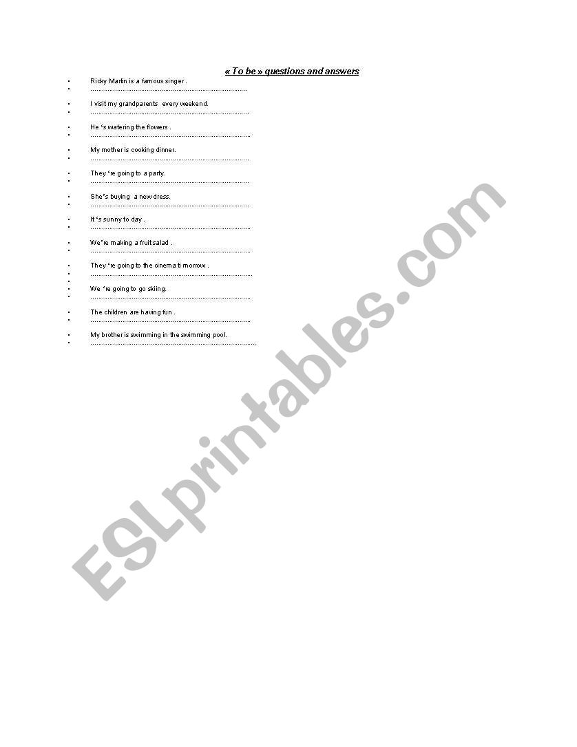 To be questions worksheet