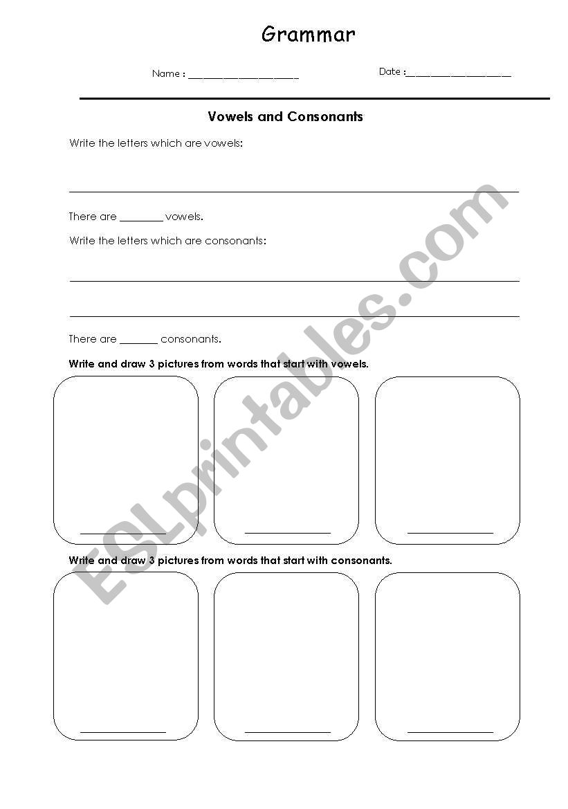 Vowels and Consonants worksheet