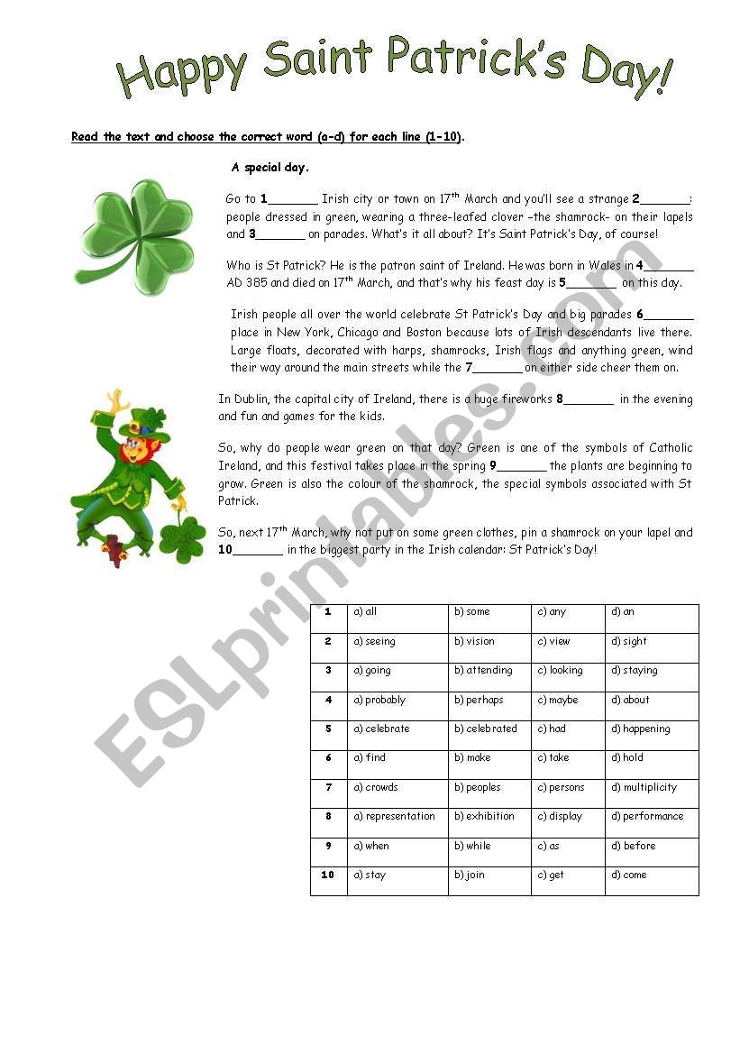 Saint Patricks Day worksheet