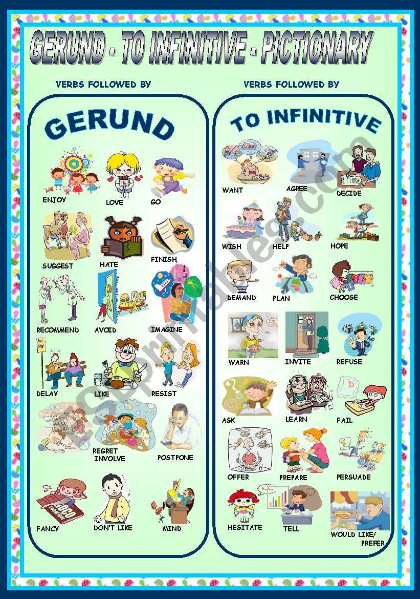 GERUND - TO INFINITIVE -PICTIONARY