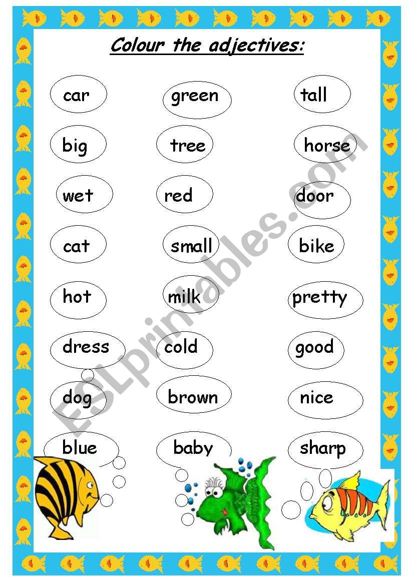Circle the adjectives worksheet