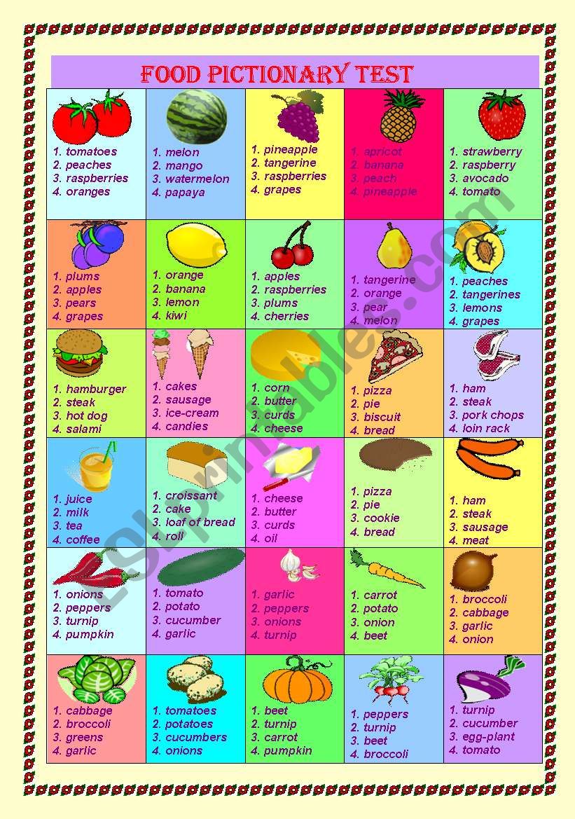 Food Pictionary Test worksheet