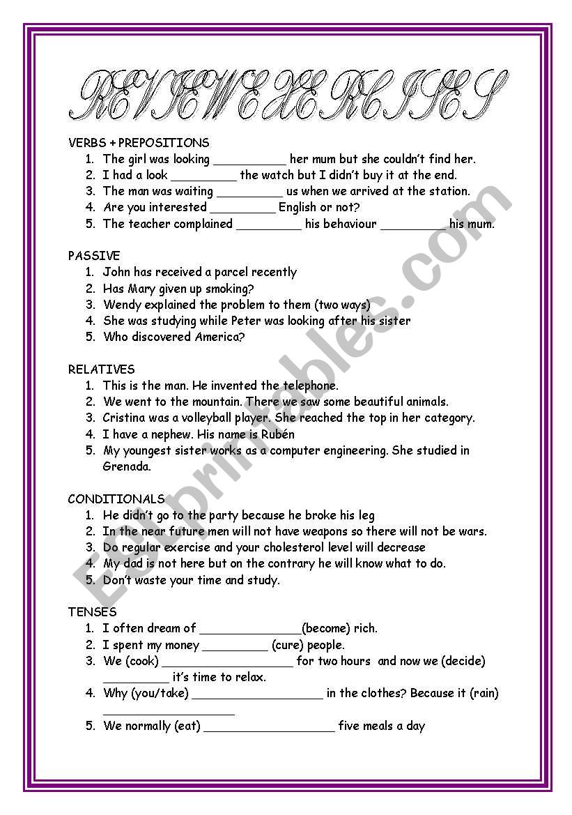 REVIEW EXERCISES THIRD PART worksheet