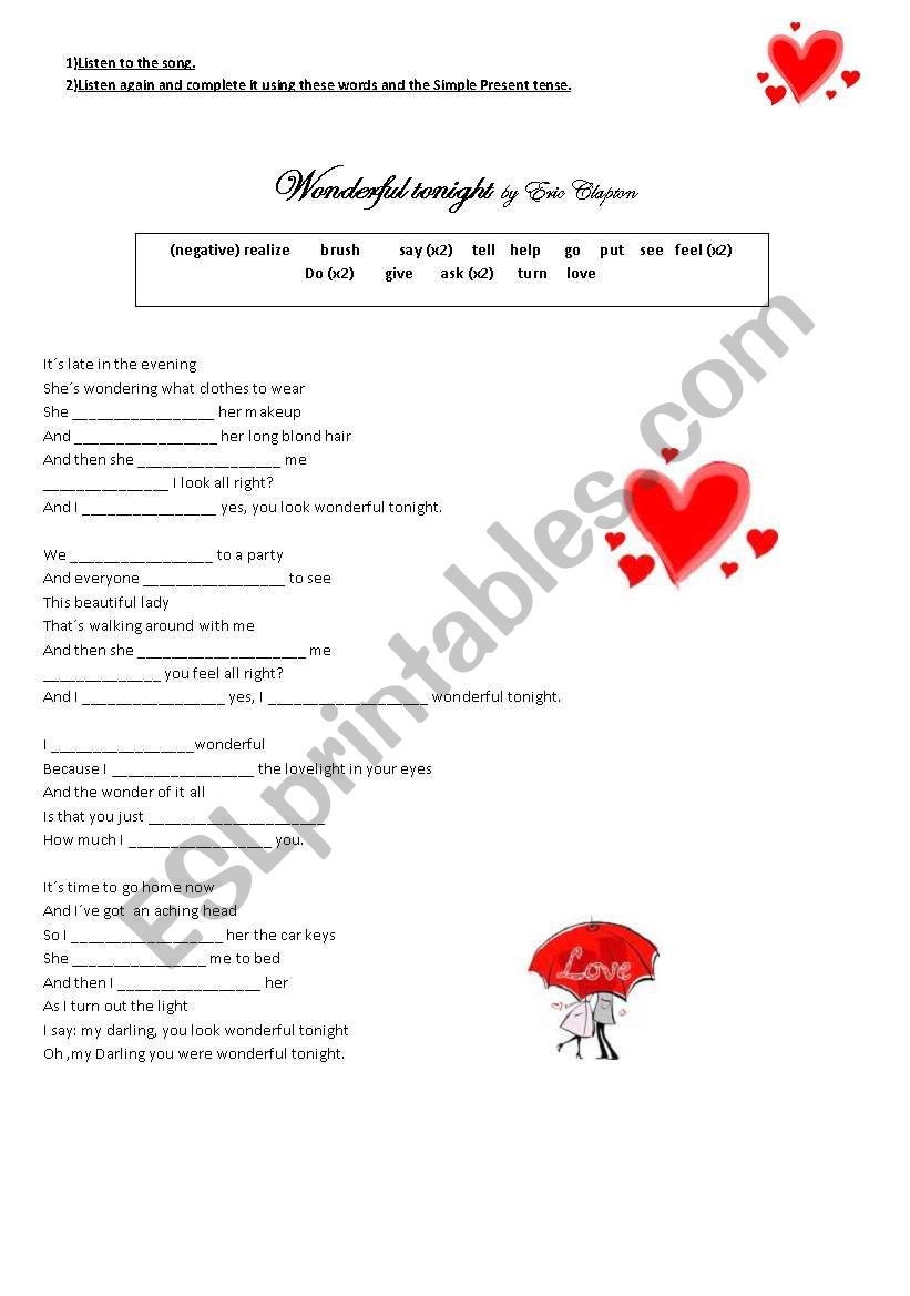 Wonderful tonight worksheet
