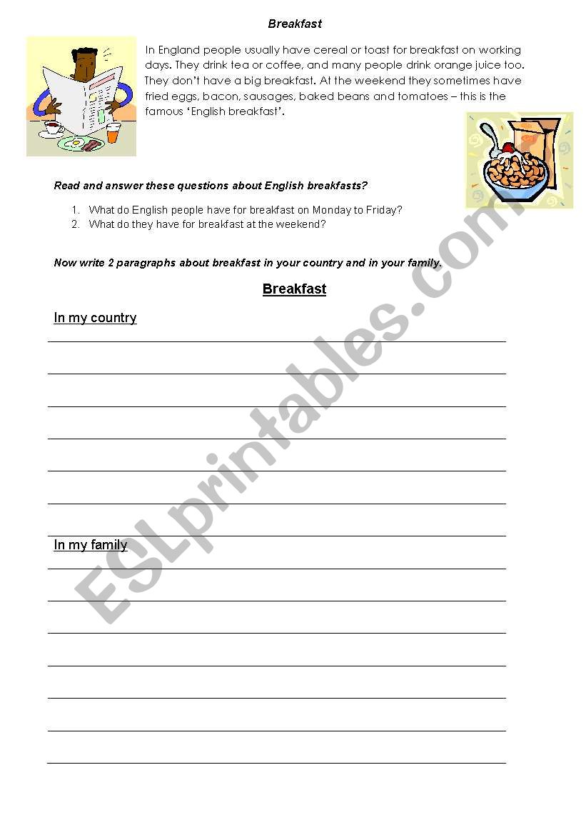 Breakfast writing task worksheet