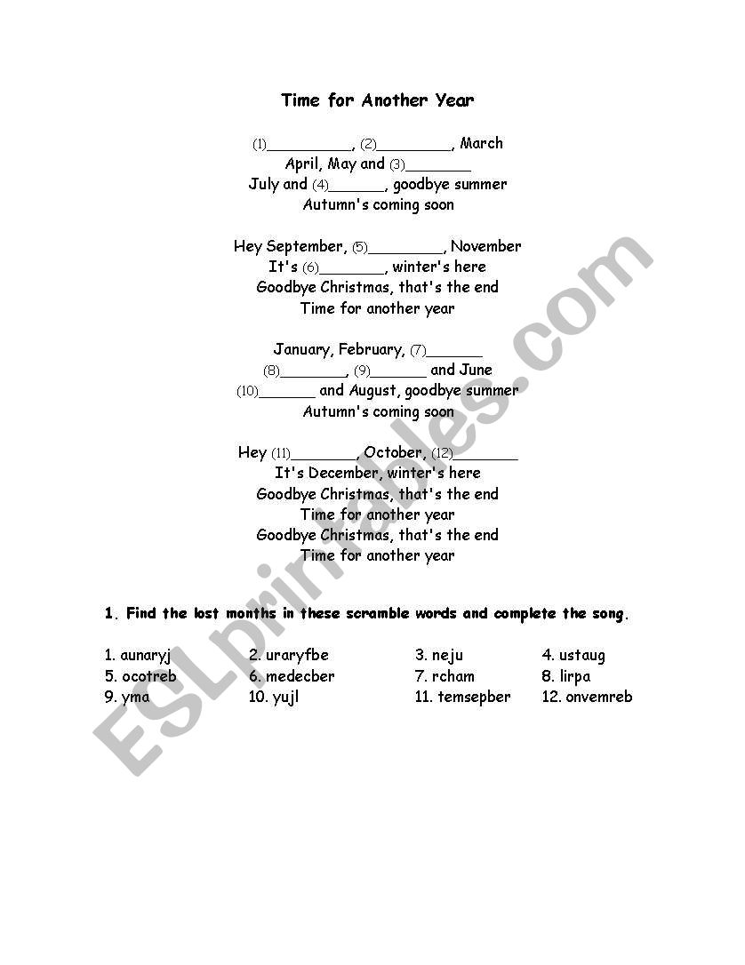 Months of the year song. Activity unscramble