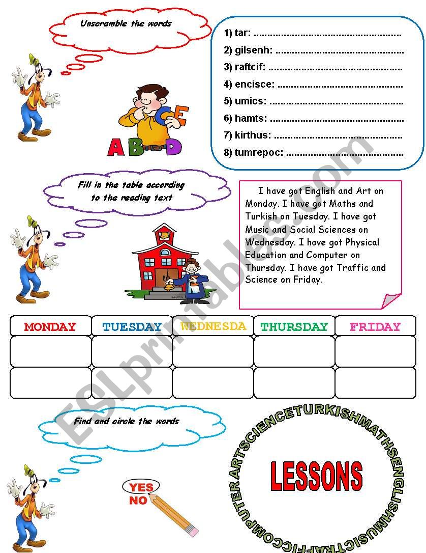 School Subjects 2 worksheet