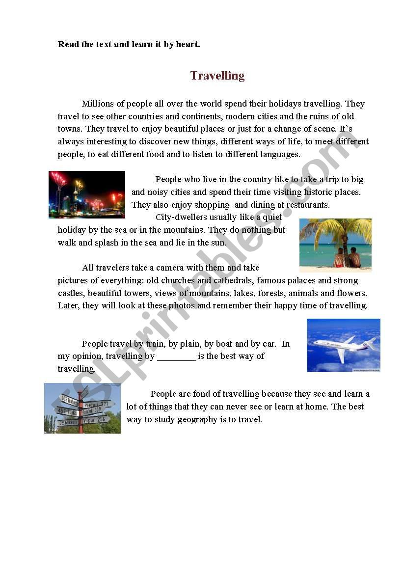 Topic Travelling worksheet