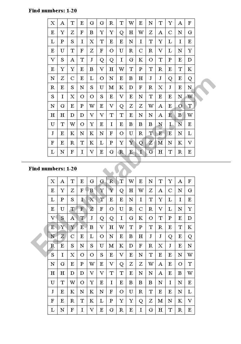 NUMBERS 1-20 worksheet