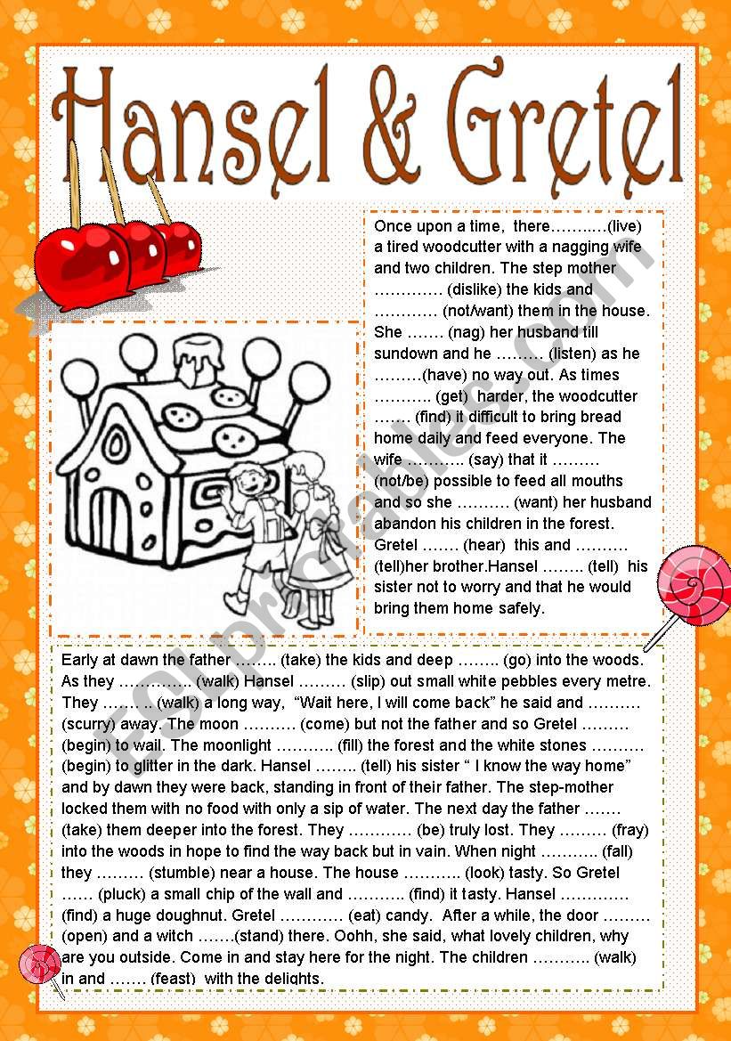 HANSEL AND GRETEL READING (the simple past tense) (two pages) (editable)