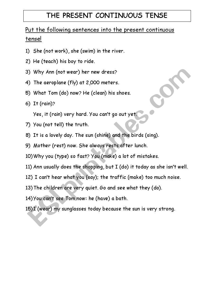 The present continuous tense worksheet
