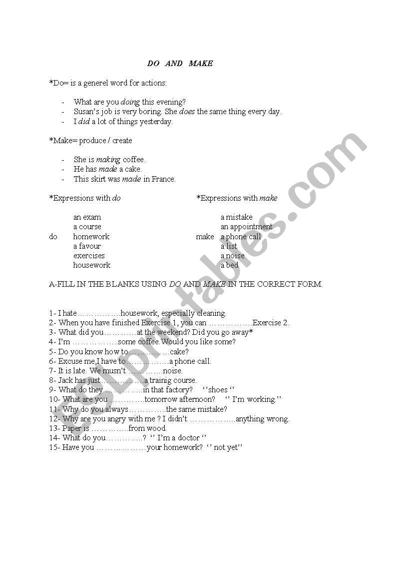 do and make worksheet