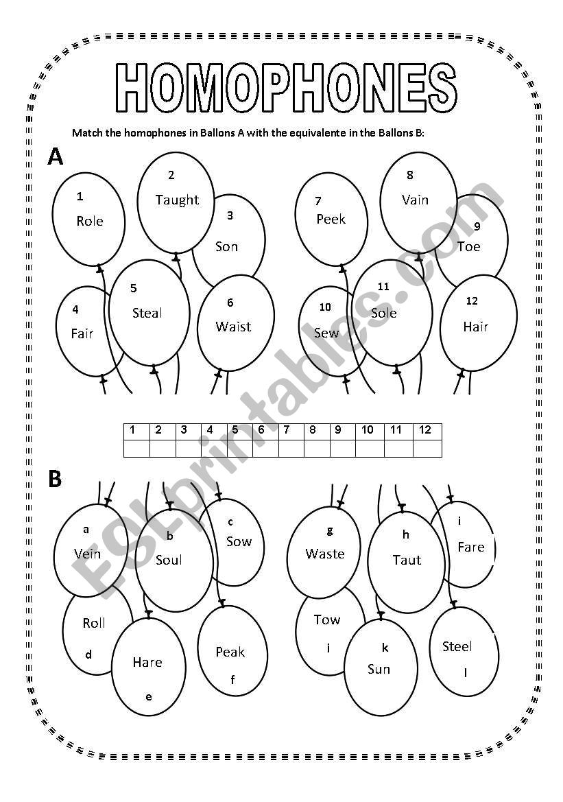 Homophones (two pages) worksheet