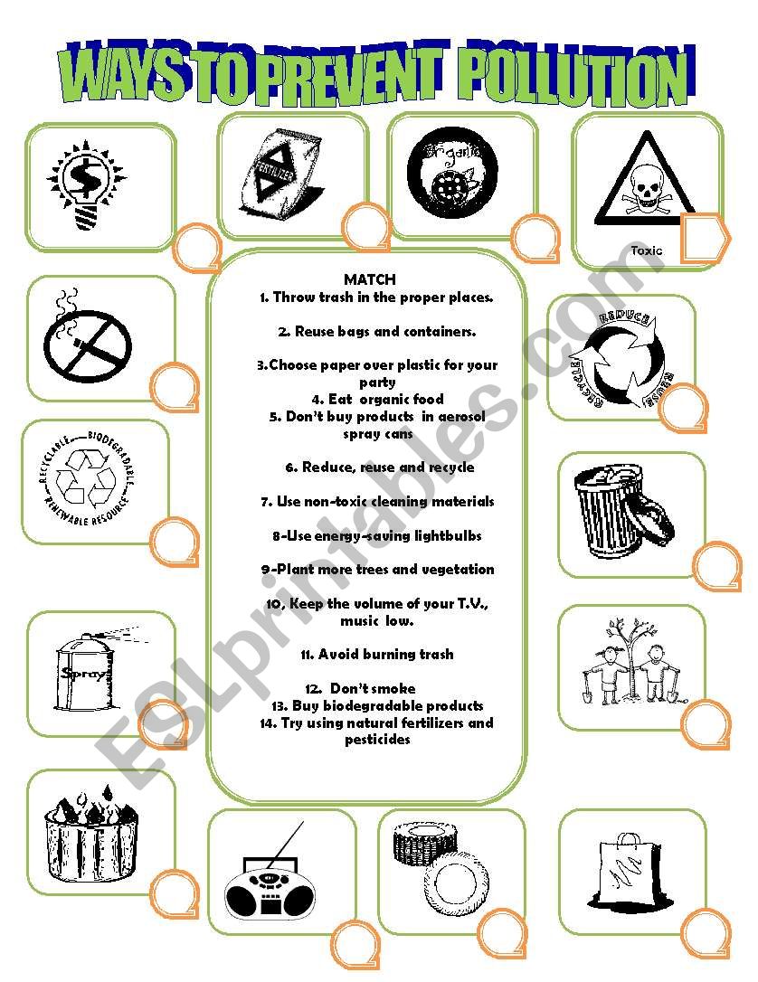 Ways to prevent pollution worksheet