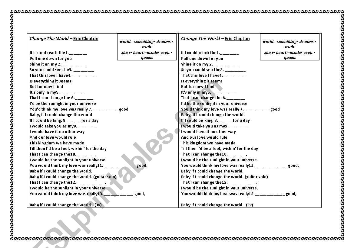 Change The World worksheet