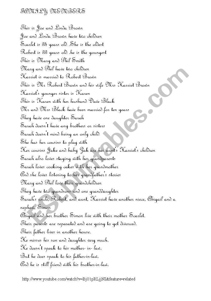 Family members worksheet