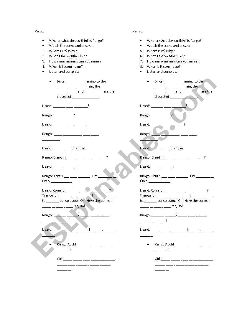 Rango trailer worksheet