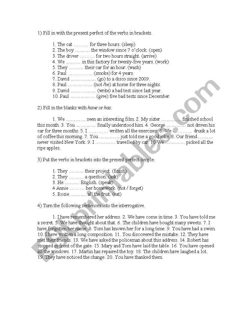 Present Perfect Simple worksheet