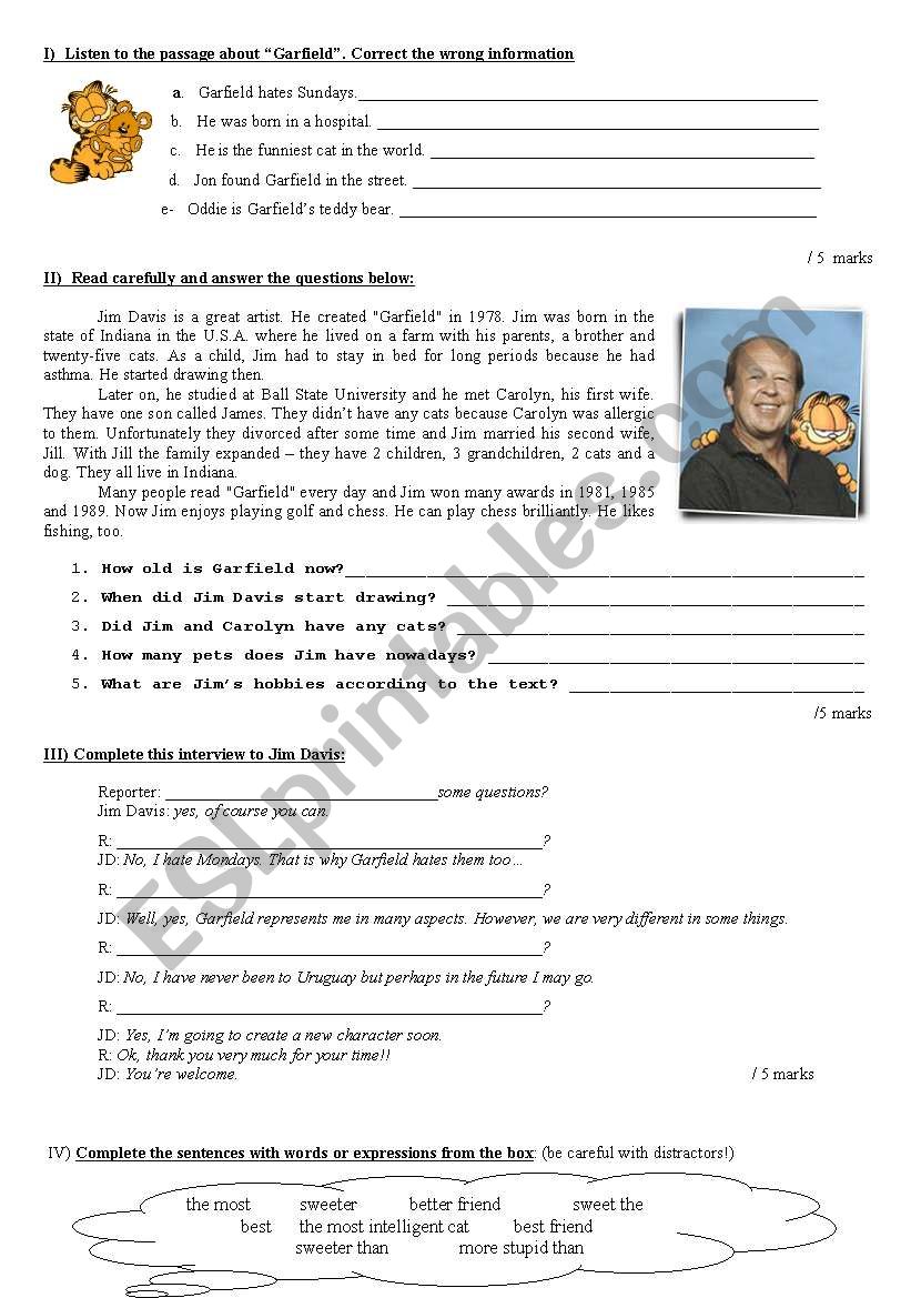 Garfield. Back to school test.