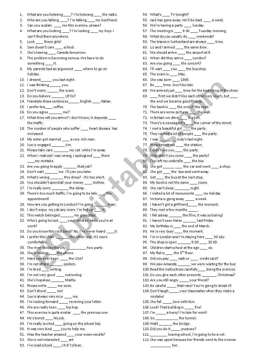 Prepositions worksheet